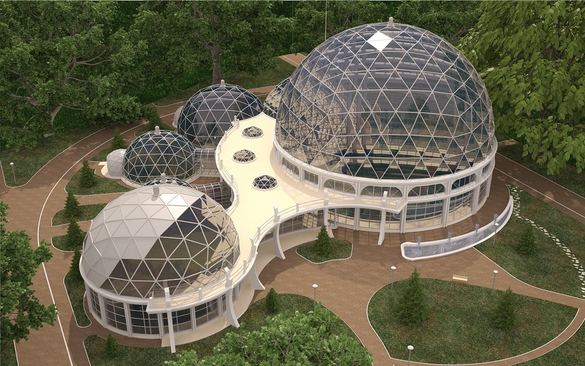 Transparent Geodesic Domes for Tropical Plants Gardens