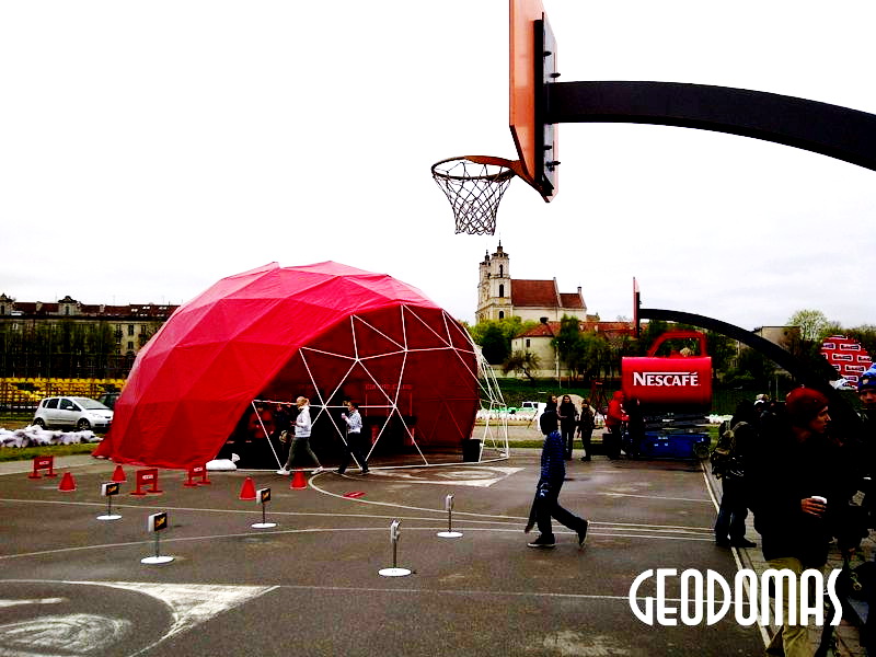Geodesic Red Dome Ø11m for Event Prepared NESCAFE Brand, Vilnius, Lithuania