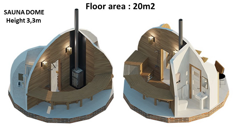 20m2 Sauna Dome Ø5m Geodesic House Height 3,3m
