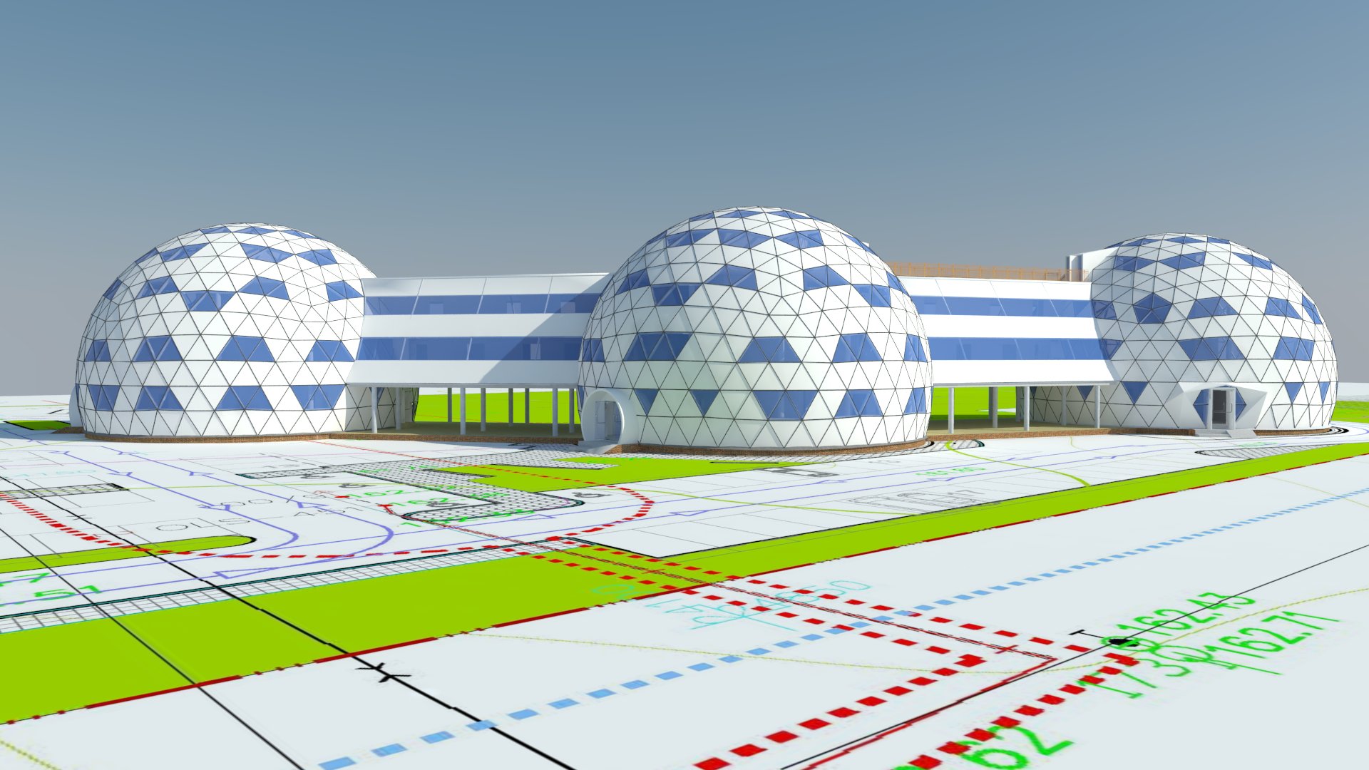 Office Complex 3000m2 A+ Geodesic Domes For 200 Job Places