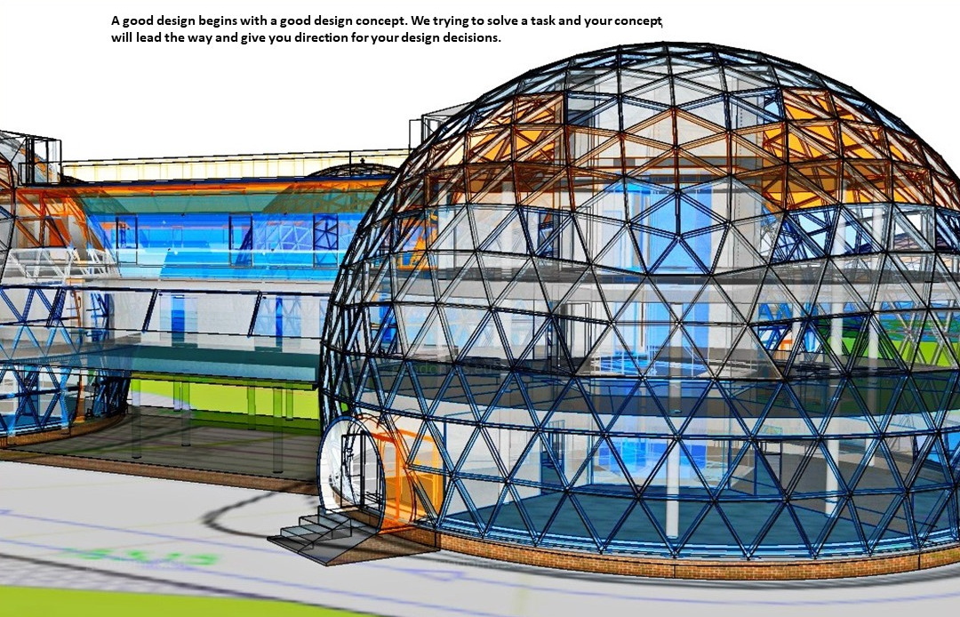 Office Complex 3000m2 A+ Geodesic Domes For 200 Job Places